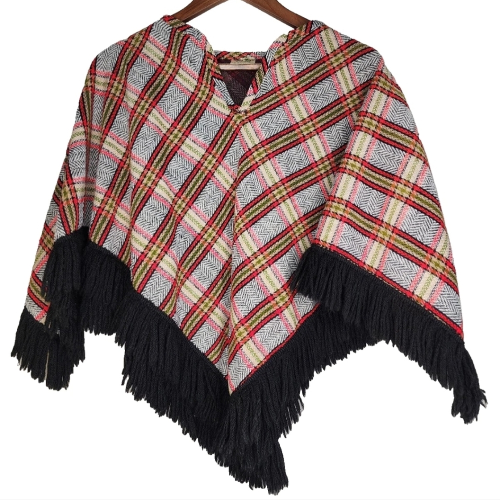 1970s Mary Hayes of California Plaid Vintage Poncho Size 7/8